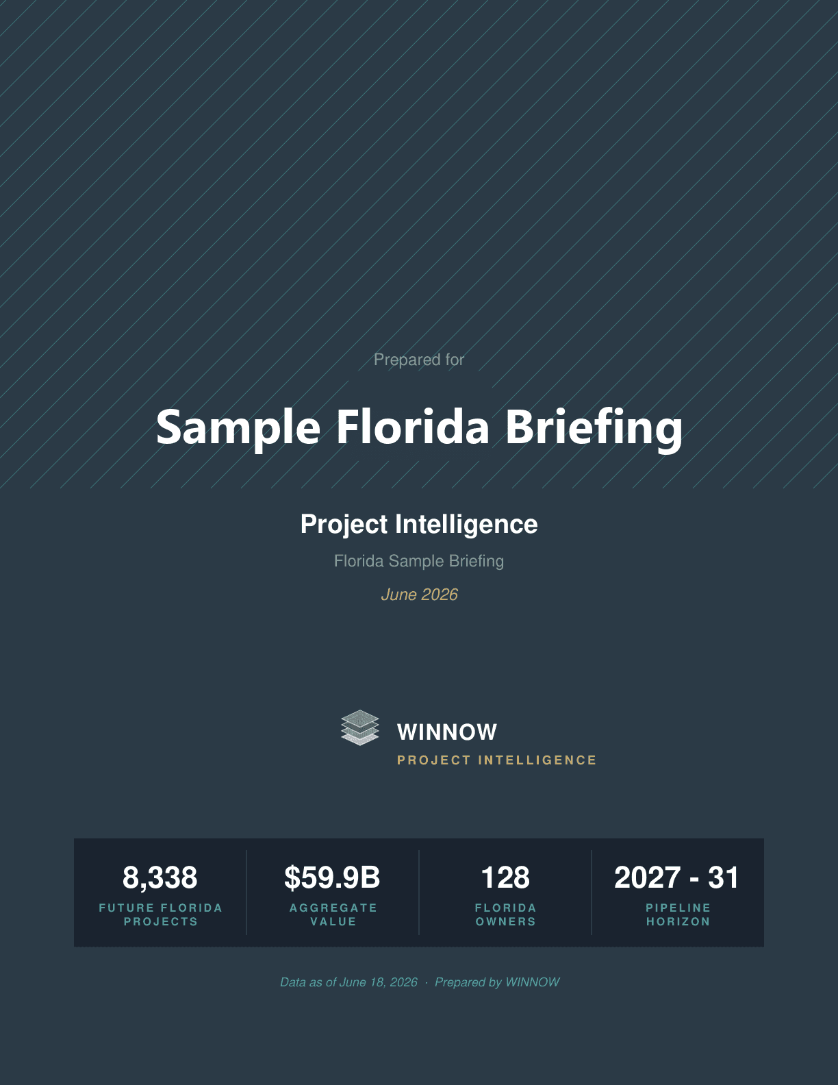 Sample WINNOW Florida pilot briefing cover, firm name redacted